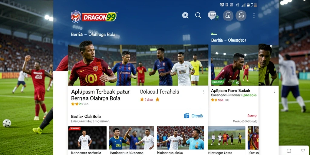 Antarmuka aplikasi DRAGON99 yang menampilkan berita olahraga bola.