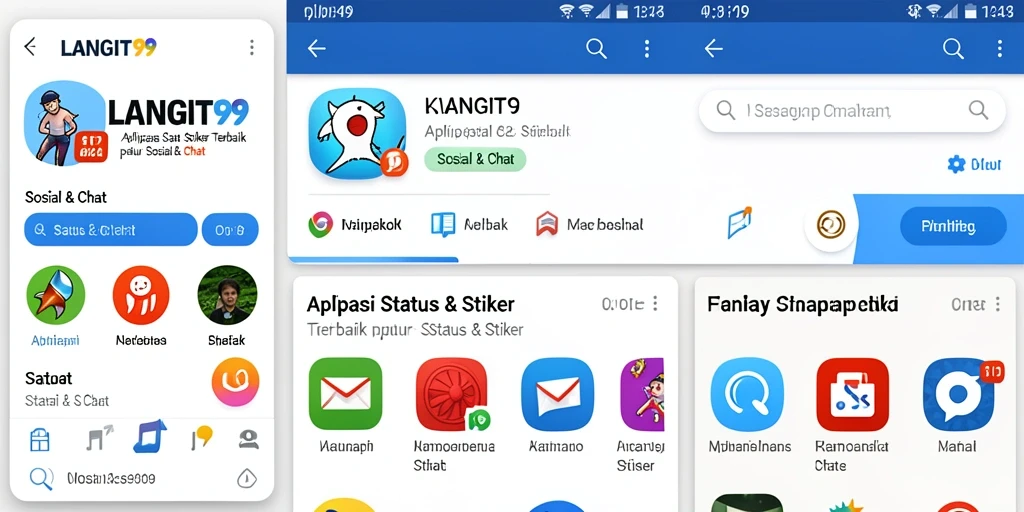 Tampilan antarmuka <strong>LANGIT99</strong> yang intuitif untuk pengaturan status dan stiker.