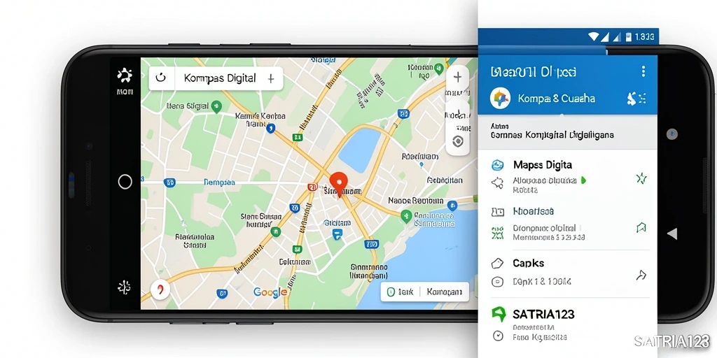 Tampilan antarmuka SATRIA123 dengan navigasi kompas digital yang jelas.