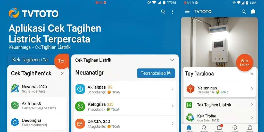 Antarmuka pengguna aplikasi TVTOTO untuk cek tagihan listrik.