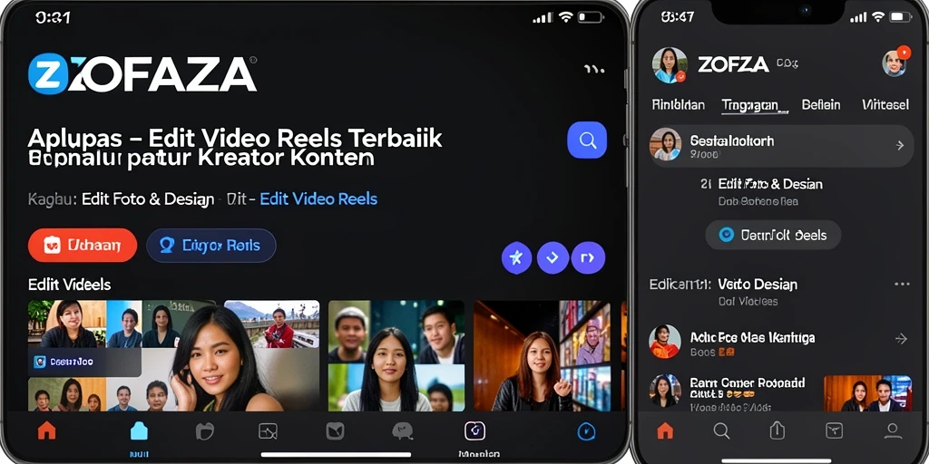 Antarmuka ZOFAZA yang ramah pengguna untuk edit video reels.