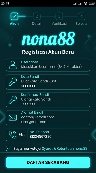 Tampilan halaman daftar nona88